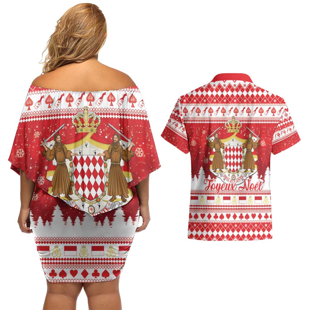 Monaco Christmas Couples Matching Off Shoulder Short Dress and Hawaiian Shirt Joyeux Noel Coat Of Arms - Wonder Print Shop