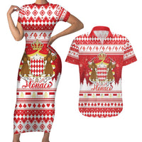 Monaco Christmas Couples Matching Short Sleeve Bodycon Dress and Hawaiian Shirt Joyeux Noel Coat Of Arms - Wonder Print Shop