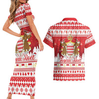 Monaco Christmas Couples Matching Short Sleeve Bodycon Dress and Hawaiian Shirt Joyeux Noel Coat Of Arms - Wonder Print Shop
