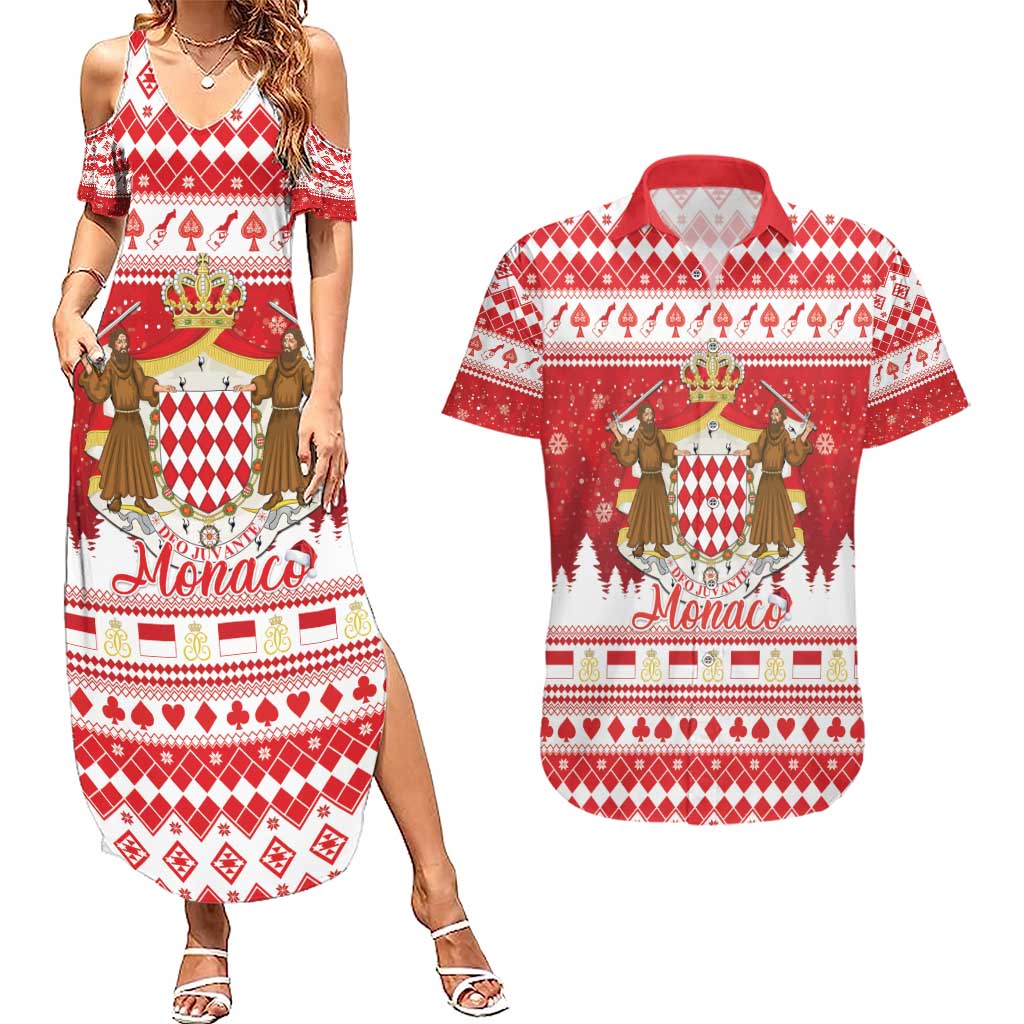 Monaco Christmas Couples Matching Summer Maxi Dress and Hawaiian Shirt Joyeux Noel Coat Of Arms - Wonder Print Shop