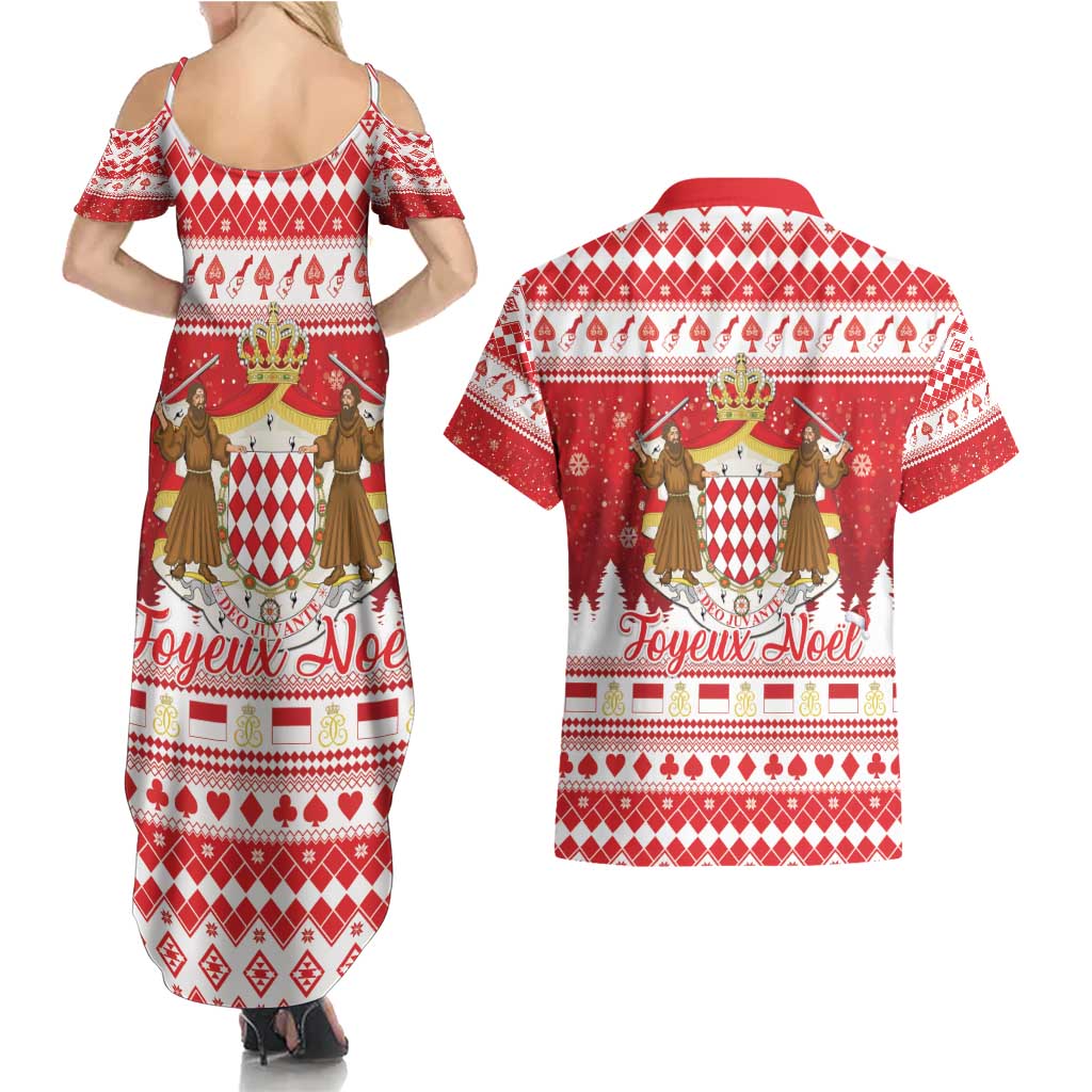 Monaco Christmas Couples Matching Summer Maxi Dress and Hawaiian Shirt Joyeux Noel Coat Of Arms - Wonder Print Shop