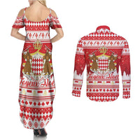 Monaco Christmas Couples Matching Summer Maxi Dress and Long Sleeve Button Shirt Joyeux Noel Coat Of Arms - Wonder Print Shop