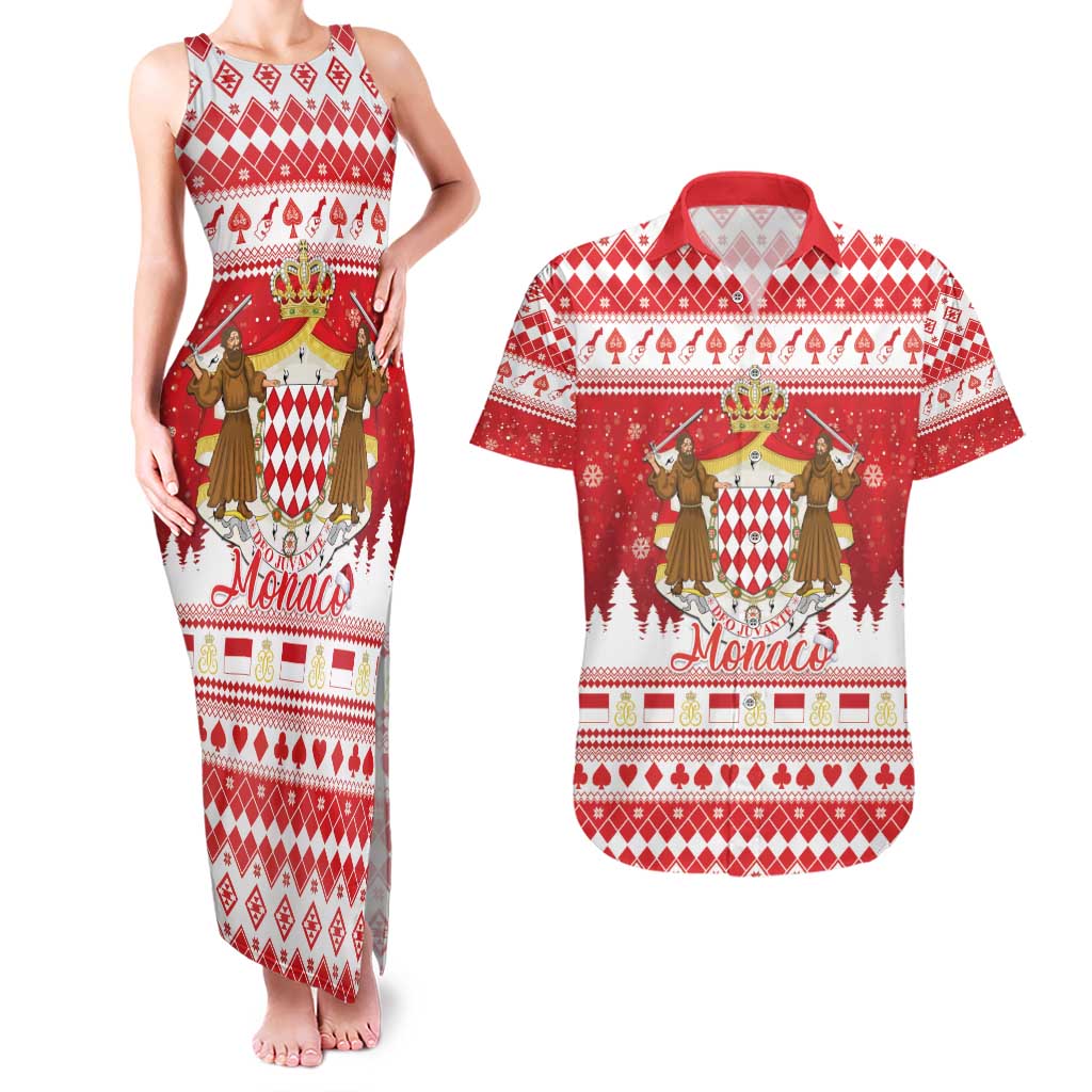 Monaco Christmas Couples Matching Tank Maxi Dress and Hawaiian Shirt Joyeux Noel Coat Of Arms - Wonder Print Shop