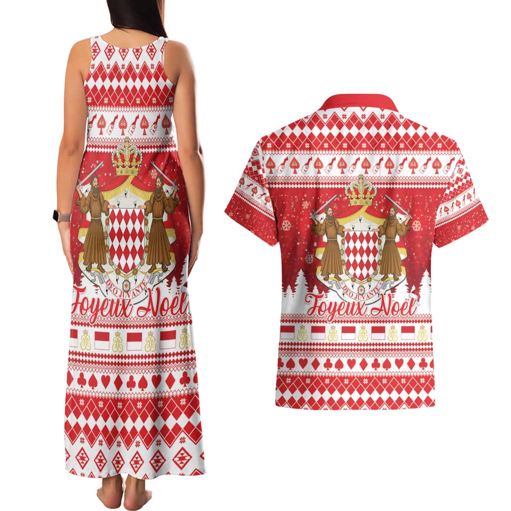 Monaco Christmas Couples Matching Tank Maxi Dress and Hawaiian Shirt Joyeux Noel Coat Of Arms - Wonder Print Shop