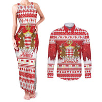 Monaco Christmas Couples Matching Tank Maxi Dress and Long Sleeve Button Shirt Joyeux Noel Coat Of Arms - Wonder Print Shop