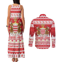 Monaco Christmas Couples Matching Tank Maxi Dress and Long Sleeve Button Shirt Joyeux Noel Coat Of Arms - Wonder Print Shop