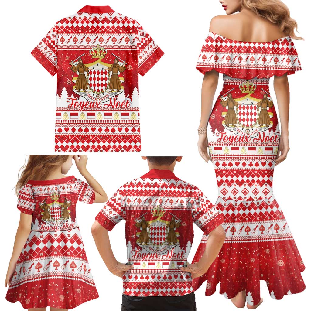 Monaco Christmas Family Matching Mermaid Dress and Hawaiian Shirt Joyeux Noel Coat Of Arms - Wonder Print Shop