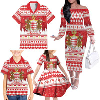 Monaco Christmas Family Matching Off The Shoulder Long Sleeve Dress and Hawaiian Shirt Joyeux Noel Coat Of Arms - Wonder Print Shop