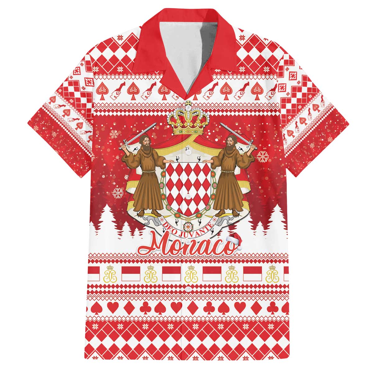 Monaco Christmas Family Matching Off The Shoulder Long Sleeve Dress and Hawaiian Shirt Joyeux Noel Coat Of Arms - Wonder Print Shop