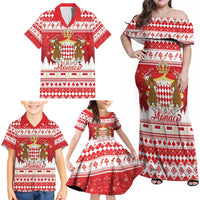 Monaco Christmas Family Matching Off Shoulder Maxi Dress and Hawaiian Shirt Joyeux Noel Coat Of Arms - Wonder Print Shop