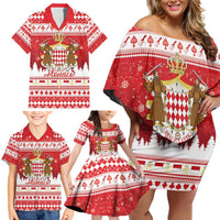 Monaco Christmas Family Matching Off Shoulder Short Dress and Hawaiian Shirt Joyeux Noel Coat Of Arms - Wonder Print Shop