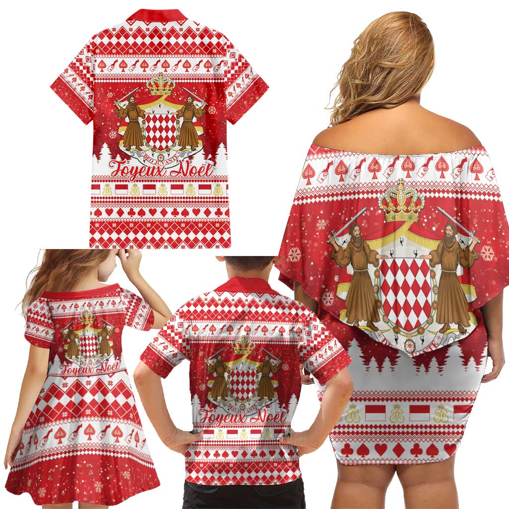 Monaco Christmas Family Matching Off Shoulder Short Dress and Hawaiian Shirt Joyeux Noel Coat Of Arms - Wonder Print Shop
