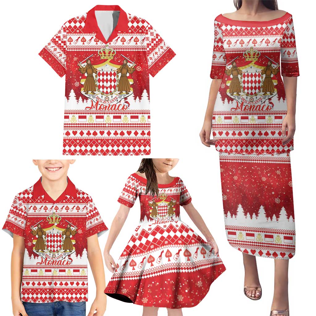 Monaco Christmas Family Matching Puletasi and Hawaiian Shirt Joyeux Noel Coat Of Arms - Wonder Print Shop