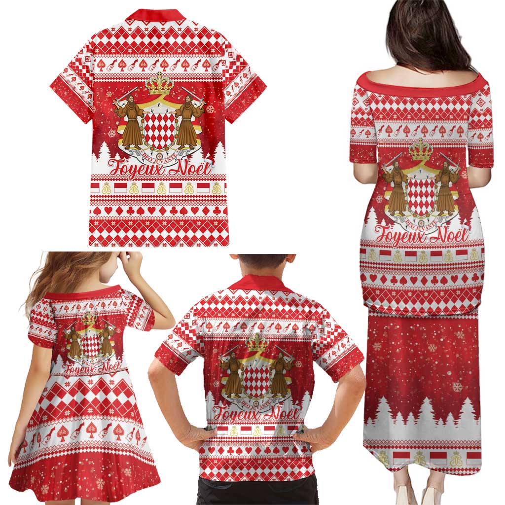 Monaco Christmas Family Matching Puletasi and Hawaiian Shirt Joyeux Noel Coat Of Arms - Wonder Print Shop