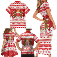 Monaco Christmas Family Matching Short Sleeve Bodycon Dress and Hawaiian Shirt Joyeux Noel Coat Of Arms - Wonder Print Shop