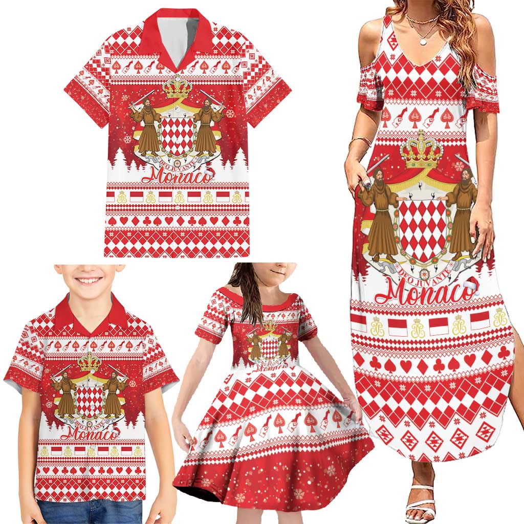 Monaco Christmas Family Matching Summer Maxi Dress and Hawaiian Shirt Joyeux Noel Coat Of Arms - Wonder Print Shop