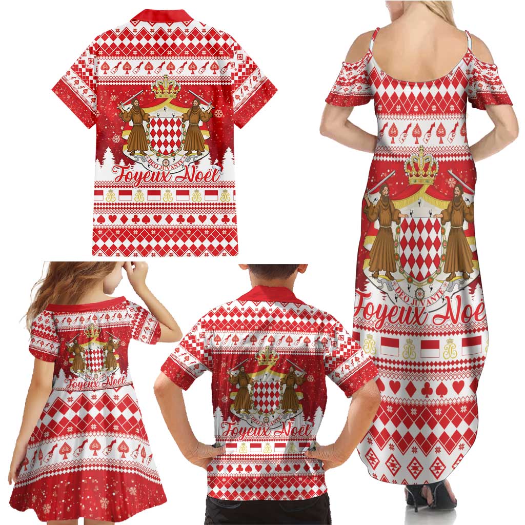 Monaco Christmas Family Matching Summer Maxi Dress and Hawaiian Shirt Joyeux Noel Coat Of Arms - Wonder Print Shop
