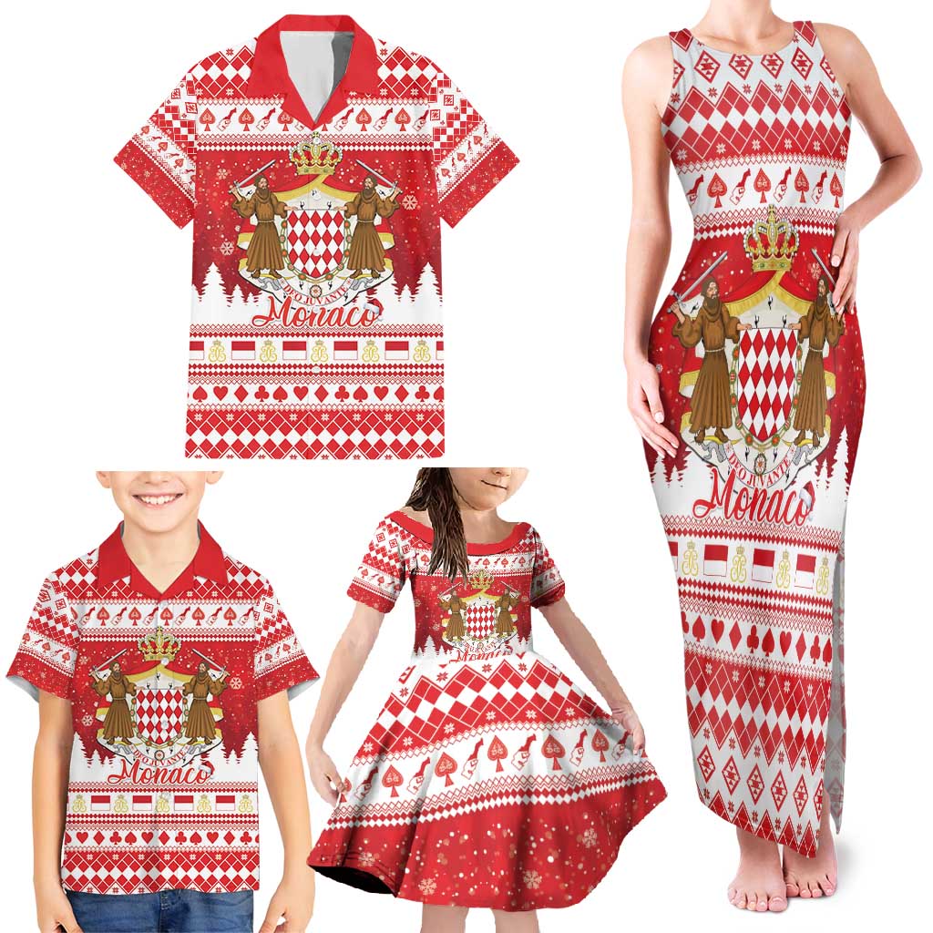 Monaco Christmas Family Matching Tank Maxi Dress and Hawaiian Shirt Joyeux Noel Coat Of Arms - Wonder Print Shop