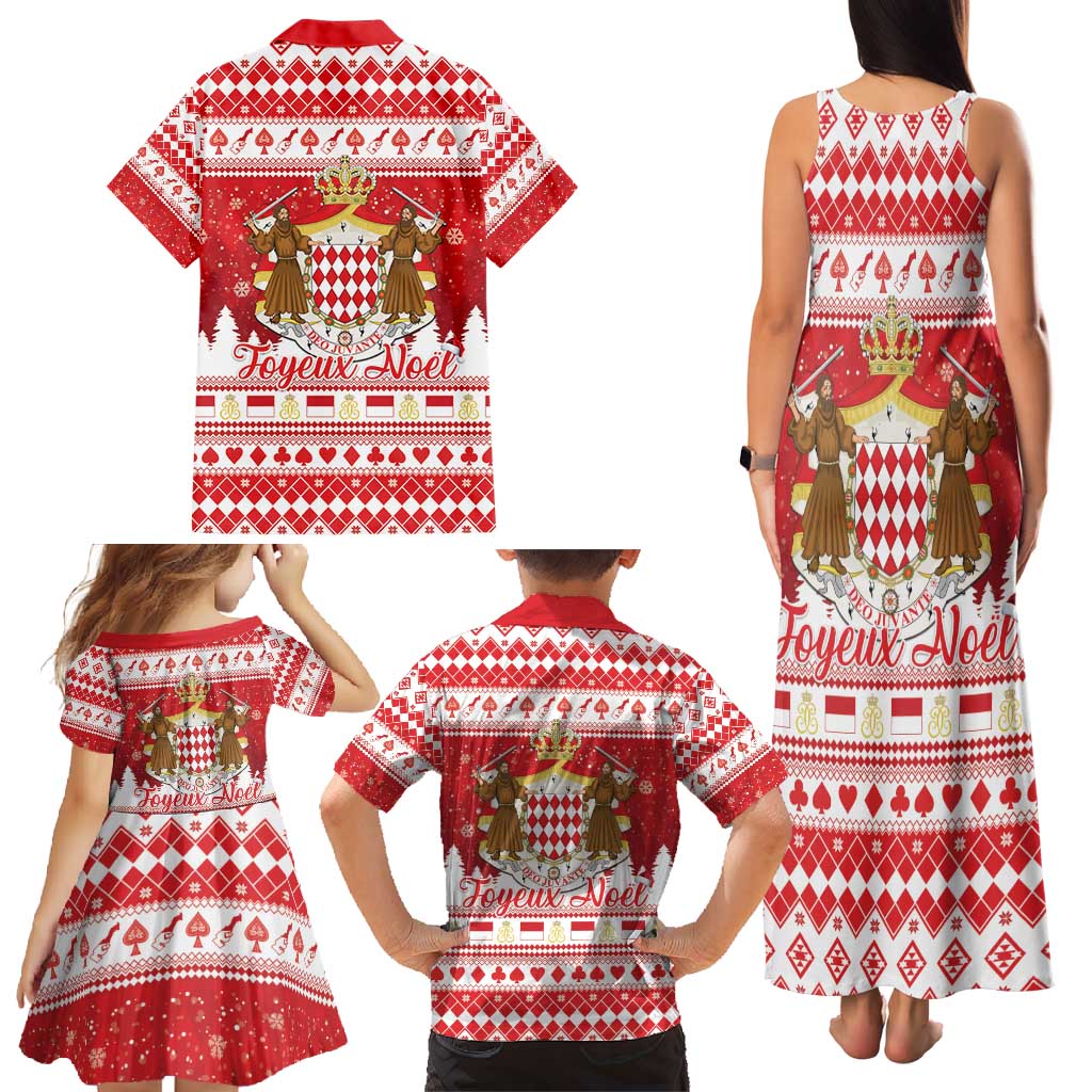 Monaco Christmas Family Matching Tank Maxi Dress and Hawaiian Shirt Joyeux Noel Coat Of Arms - Wonder Print Shop