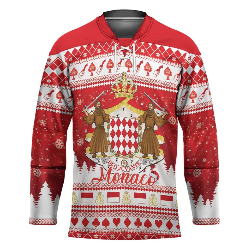 Monaco Christmas Hockey Jersey Joyeux Noel Coat Of Arms - Wonder Print Shop