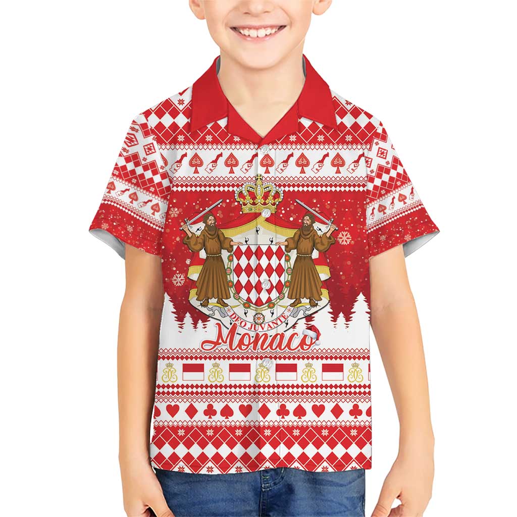 Monaco Christmas Kid Hawaiian Shirt Joyeux Noel Coat Of Arms - Wonder Print Shop