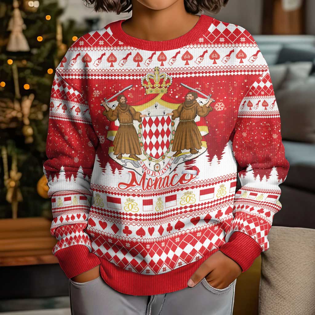 Monaco Christmas Kid Ugly Christmas Sweater Joyeux Noel Coat Of Arms - Wonder Print Shop
