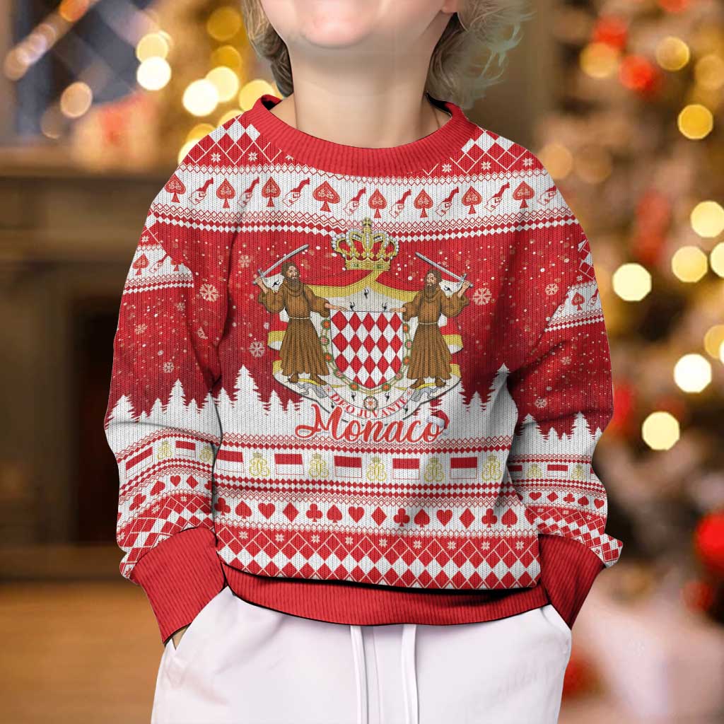 Monaco Christmas Kid Ugly Christmas Sweater Joyeux Noel Coat Of Arms - Wonder Print Shop