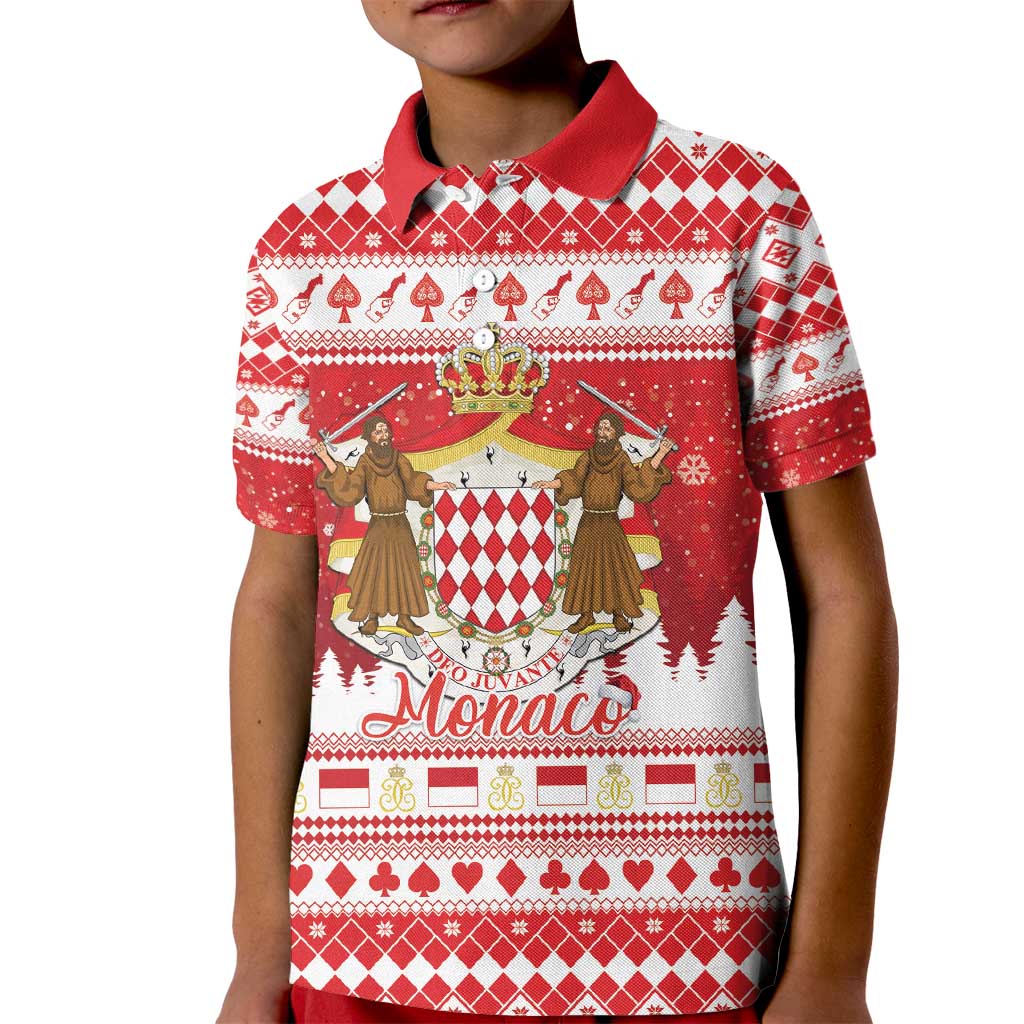 Monaco Christmas Kid Polo Shirt Joyeux Noel Coat Of Arms - Wonder Print Shop