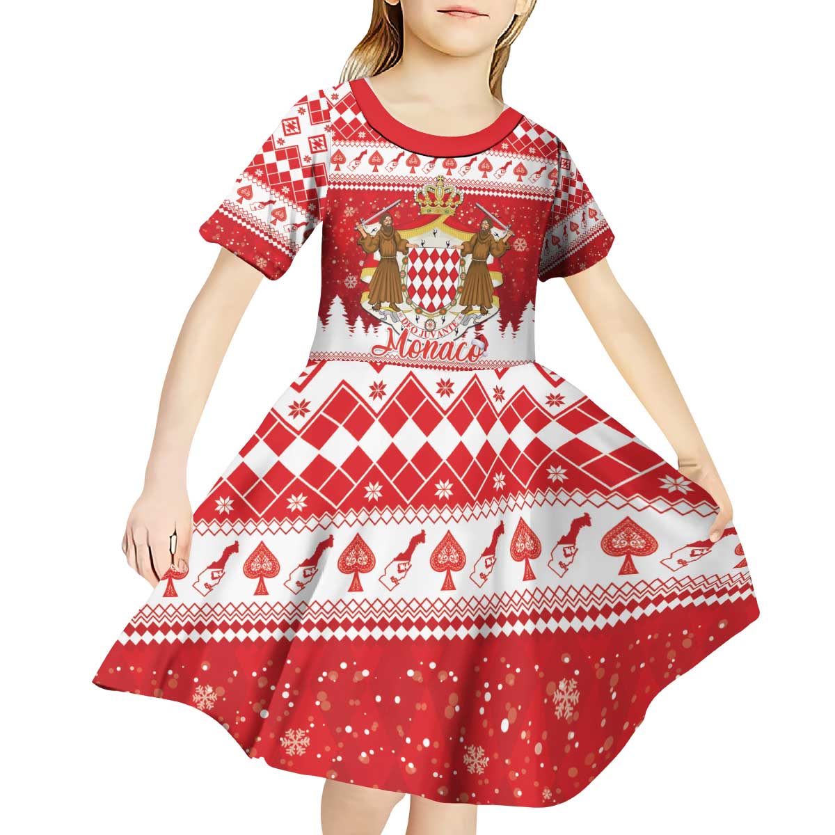 Monaco Christmas Kid Short Sleeve Dress Joyeux Noel Coat Of Arms - Wonder Print Shop