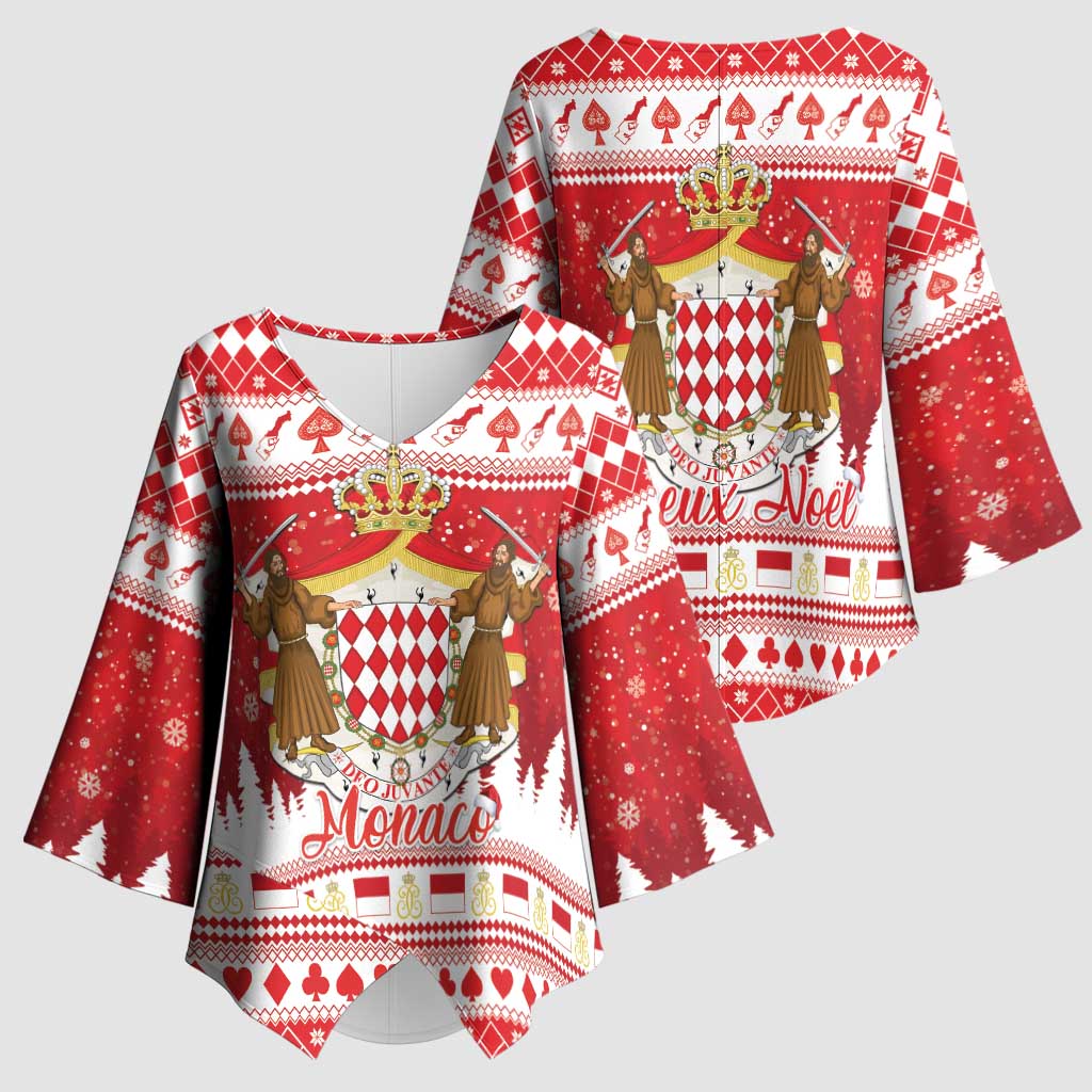 Monaco Christmas Kimono Sleeve Blouse Joyeux Noel Coat Of Arms - Wonder Print Shop