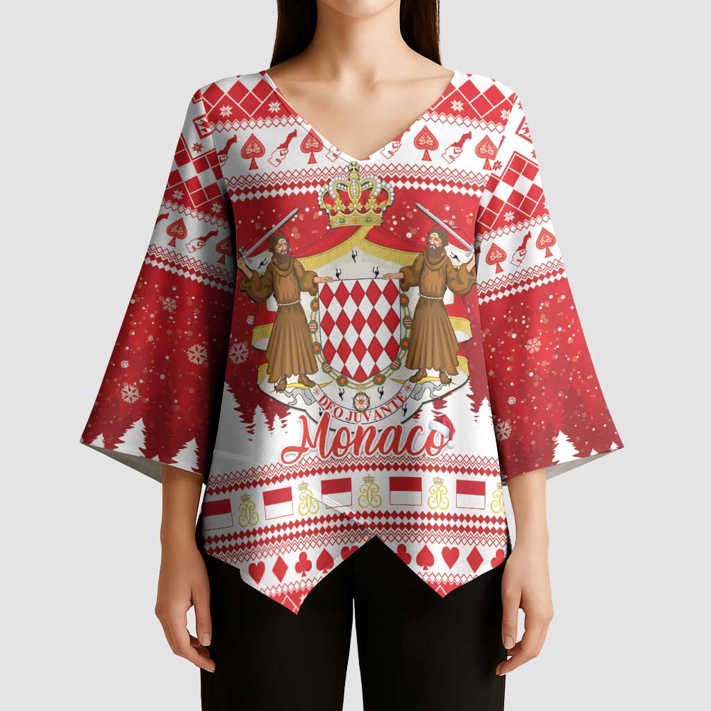 Monaco Christmas Kimono Sleeve Blouse Joyeux Noel Coat Of Arms - Wonder Print Shop