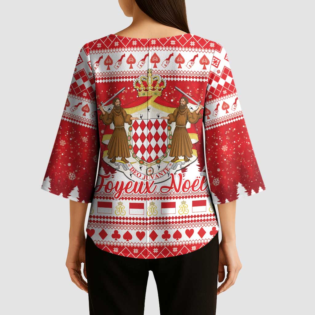 Monaco Christmas Kimono Sleeve Blouse Joyeux Noel Coat Of Arms - Wonder Print Shop