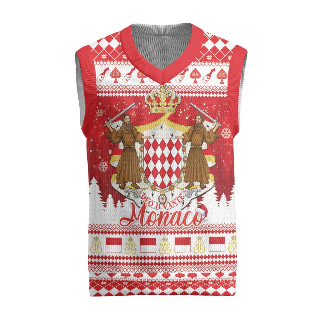Monaco Christmas Knitted V-Neck Vest Joyeux Noel Coat Of Arms - Wonder Print Shop