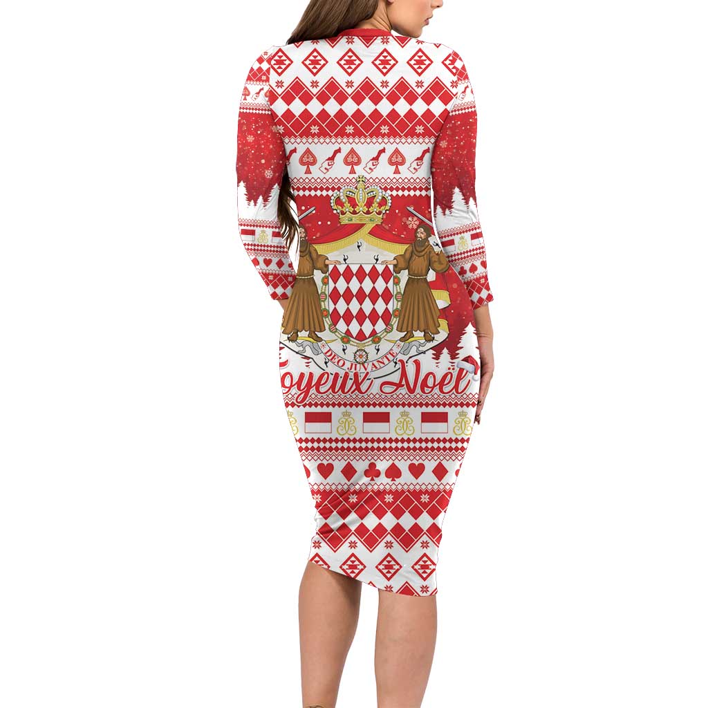 Monaco Christmas Long Sleeve Bodycon Dress Joyeux Noel Coat Of Arms - Wonder Print Shop