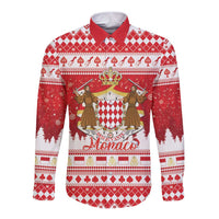 Monaco Christmas Long Sleeve Button Shirt Joyeux Noel Coat Of Arms - Wonder Print Shop
