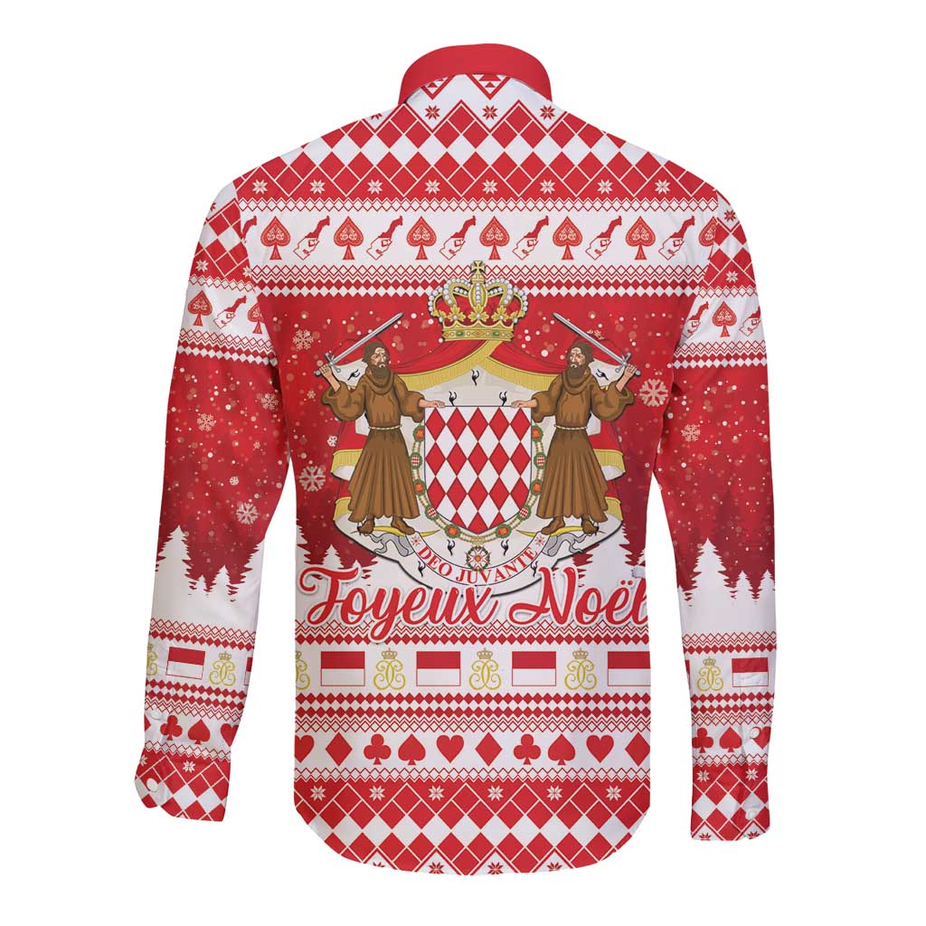 Monaco Christmas Long Sleeve Button Shirt Joyeux Noel Coat Of Arms - Wonder Print Shop