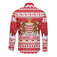 Monaco Christmas Long Sleeve Button Shirt Joyeux Noel Coat Of Arms - Wonder Print Shop