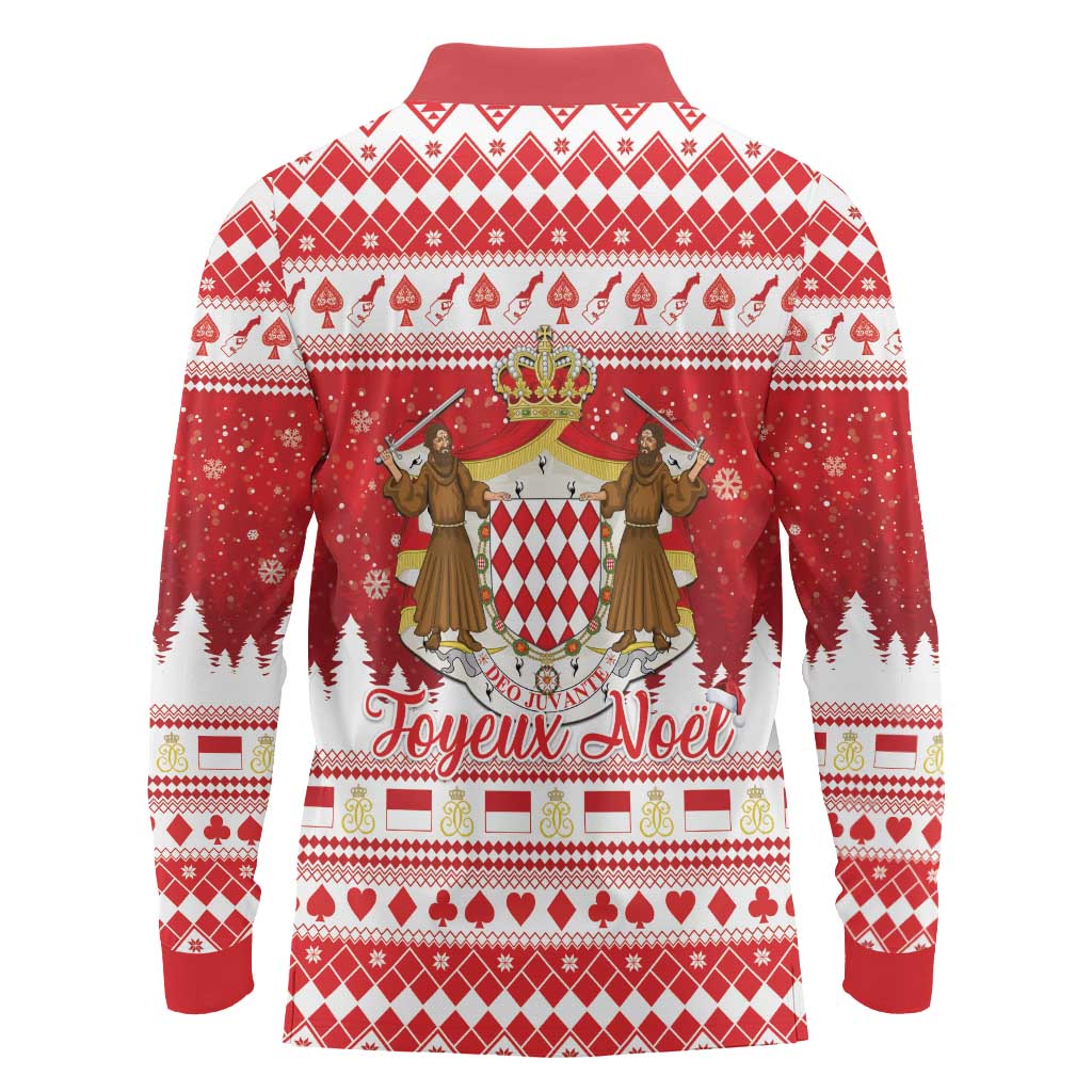 Monaco Christmas Long Sleeve Polo Shirt Joyeux Noel Coat Of Arms - Wonder Print Shop