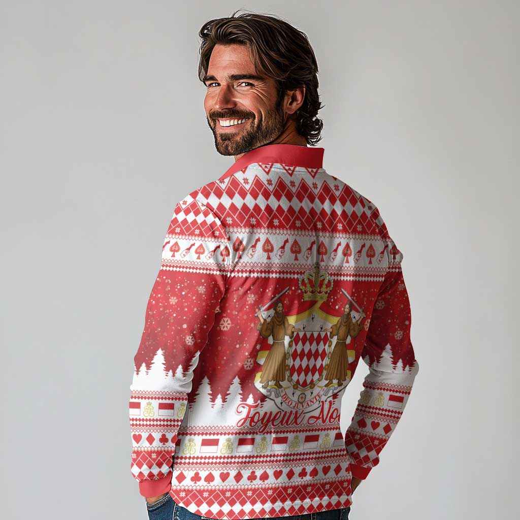 Monaco Christmas Long Sleeve Polo Shirt Joyeux Noel Coat Of Arms - Wonder Print Shop