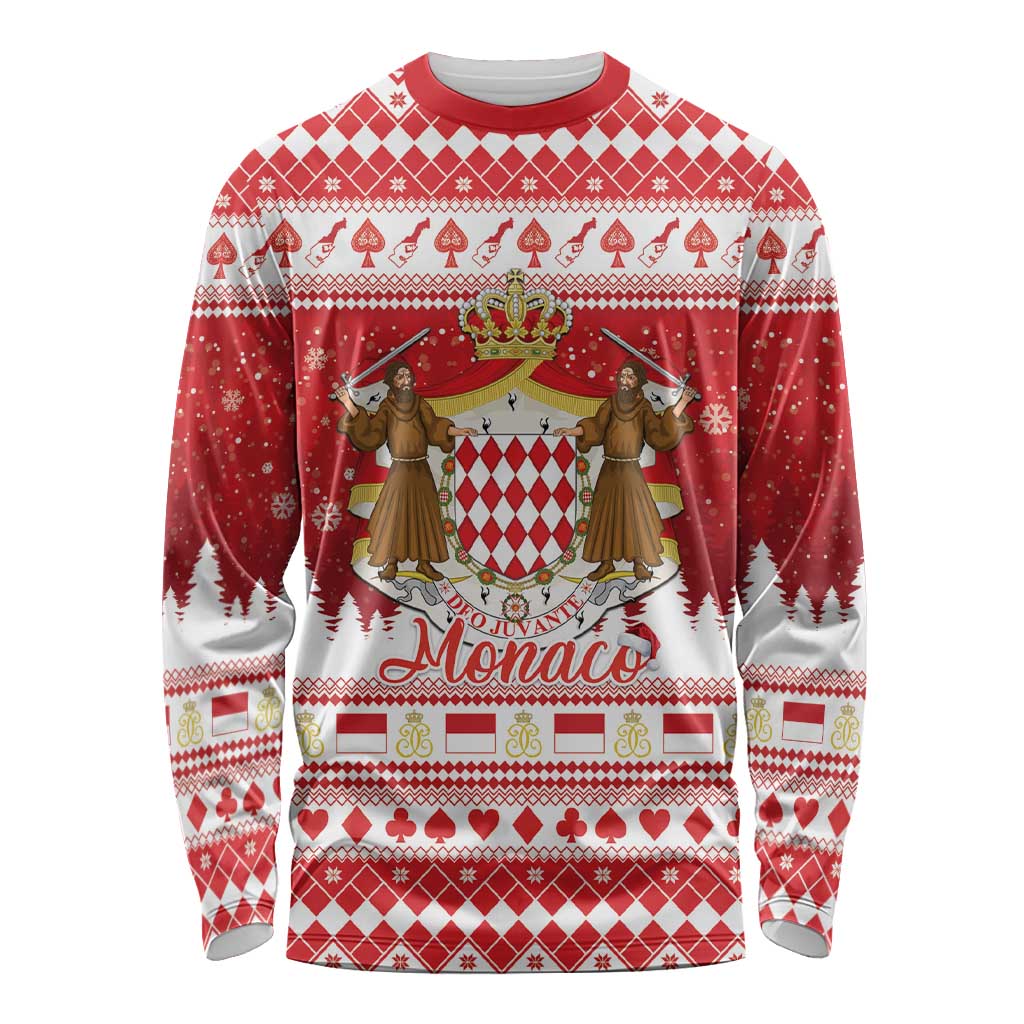 Monaco Christmas Long Sleeve Shirt Joyeux Noel Coat Of Arms - Wonder Print Shop