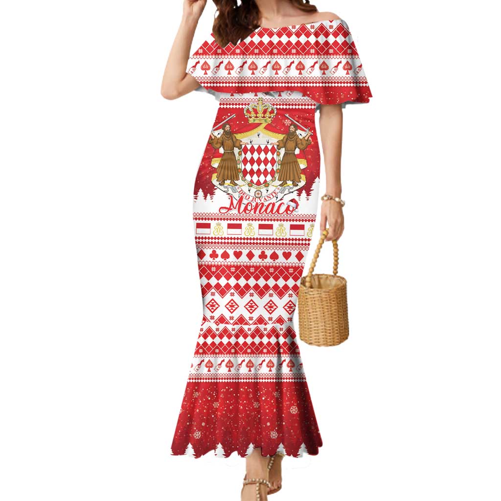 Monaco Christmas Mermaid Dress Joyeux Noel Coat Of Arms - Wonder Print Shop
