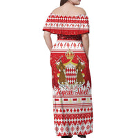 Monaco Christmas Off Shoulder Maxi Dress Joyeux Noel Coat Of Arms - Wonder Print Shop