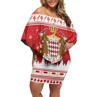 Monaco Christmas Off Shoulder Short Dress Joyeux Noel Coat Of Arms - Wonder Print Shop