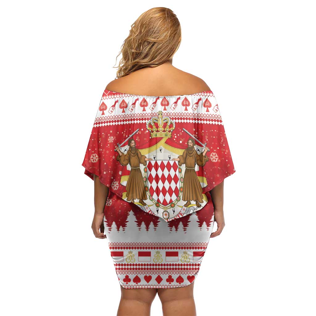 Monaco Christmas Off Shoulder Short Dress Joyeux Noel Coat Of Arms - Wonder Print Shop
