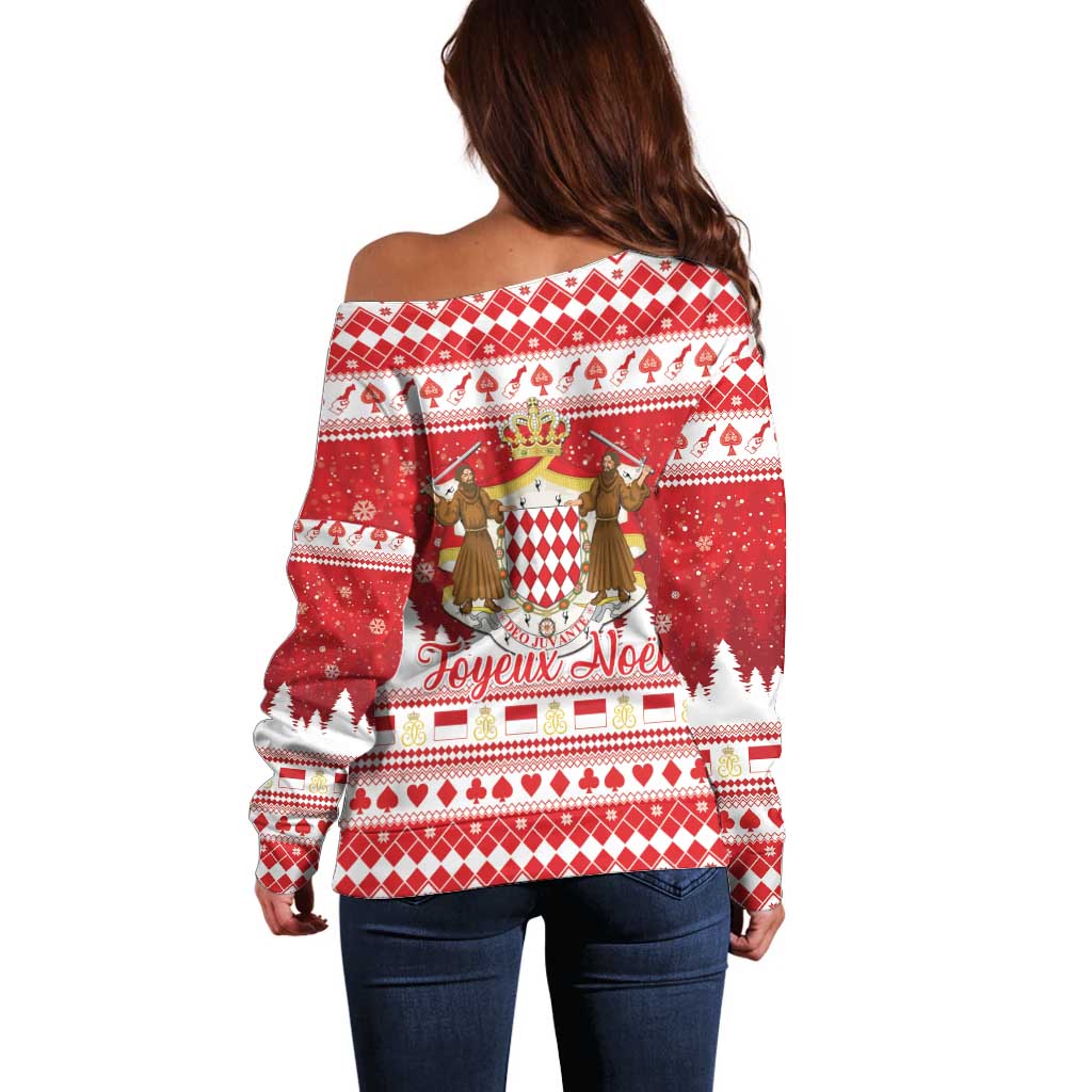 Monaco Christmas Off Shoulder Sweater Joyeux Noel Coat Of Arms - Wonder Print Shop