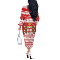 Monaco Christmas Off The Shoulder Long Sleeve Dress Joyeux Noel Coat Of Arms - Wonder Print Shop