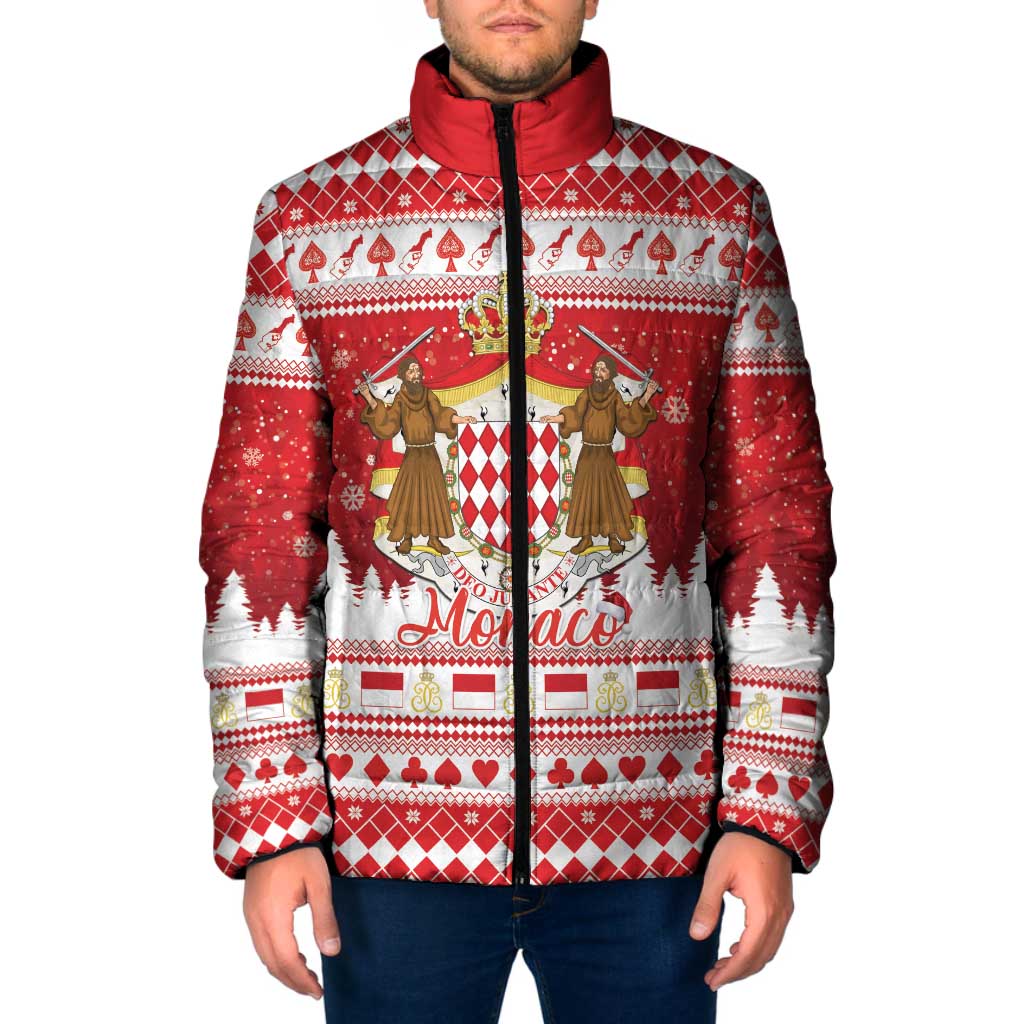 Monaco Christmas Padded Jacket Joyeux Noel Coat Of Arms - Wonder Print Shop