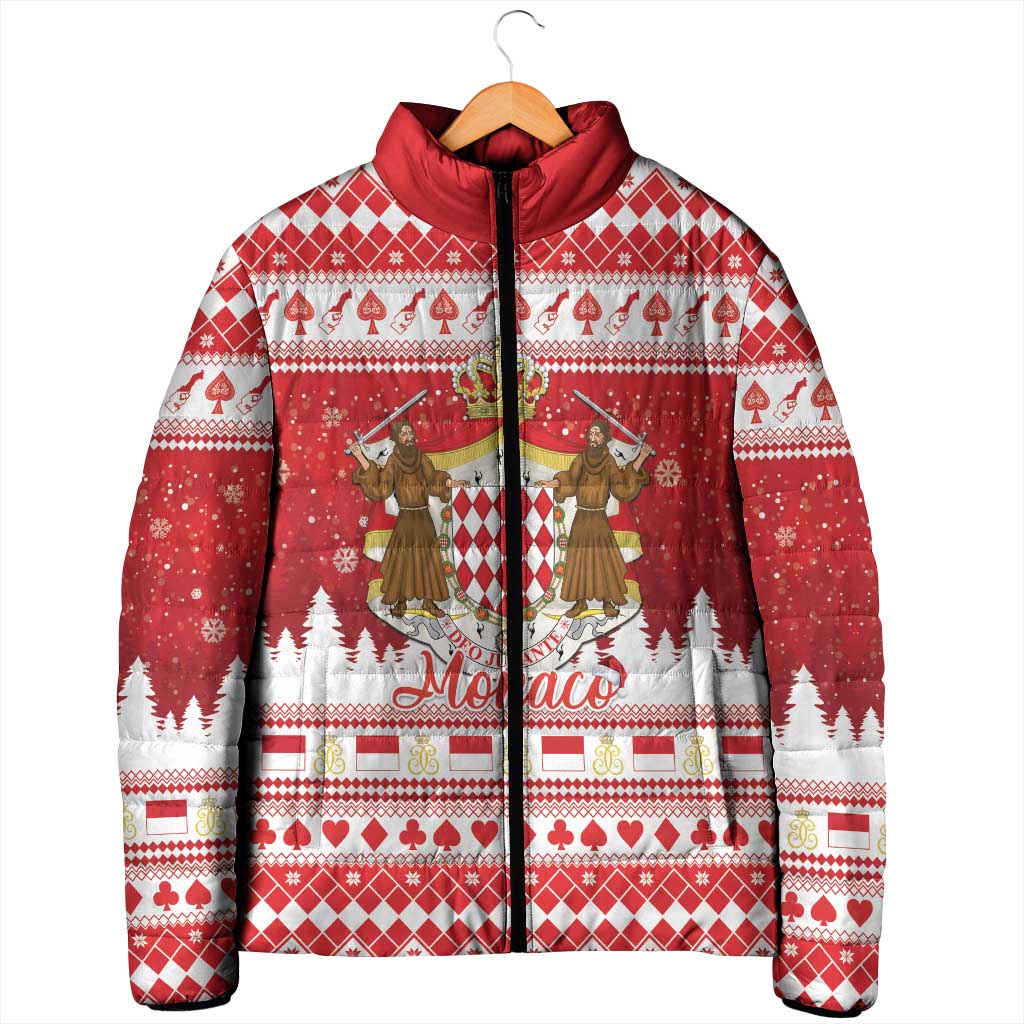 Monaco Christmas Padded Jacket Joyeux Noel Coat Of Arms - Wonder Print Shop