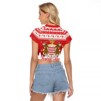 Monaco Christmas Raglan Cropped T Shirt Joyeux Noel Coat Of Arms - Wonder Print Shop
