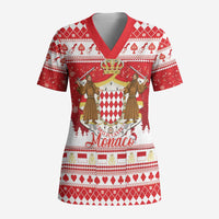 Monaco Christmas Scrub Top Joyeux Noel Coat Of Arms - Wonder Print Shop